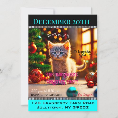 Little Kitty Annual Family Cute Christmas Party Invitation