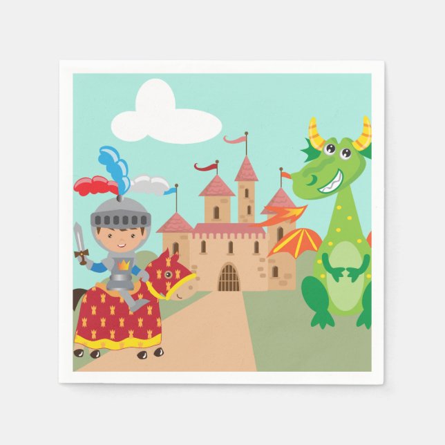 Little Knight Castle and Dragon Paper Napkins (Front)