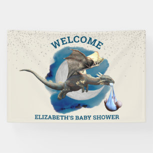 Little Knight Dragon Silver Star Baby Shower Banner