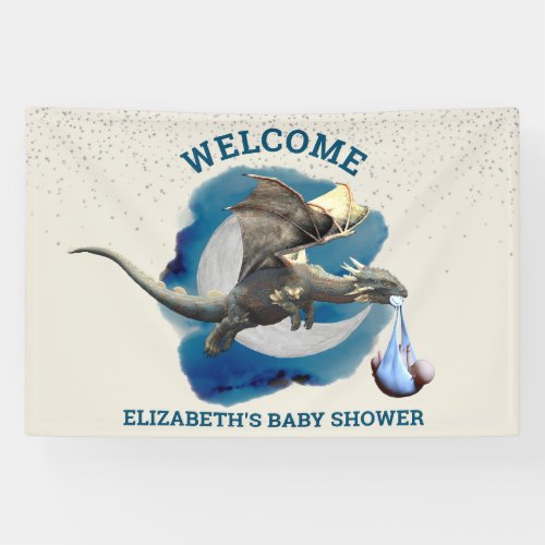  Little Knight Dragon Silver Star Baby Shower   Banner