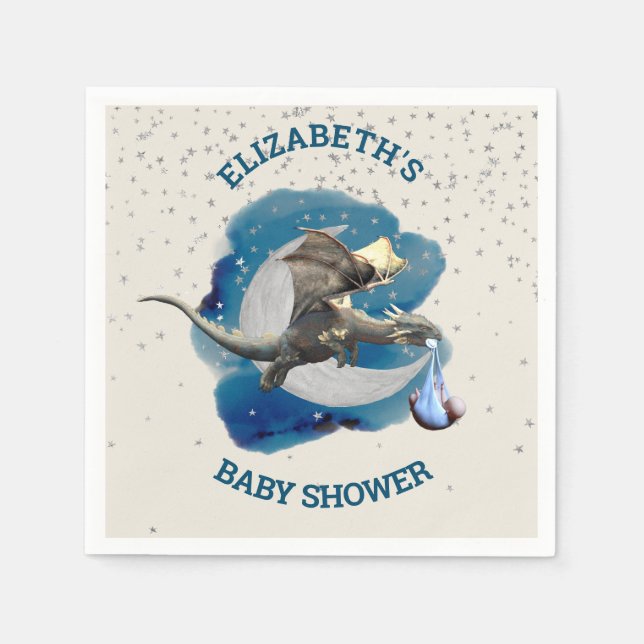  Little Knight Dragon Silver Star Baby Shower  Napkins (Front)