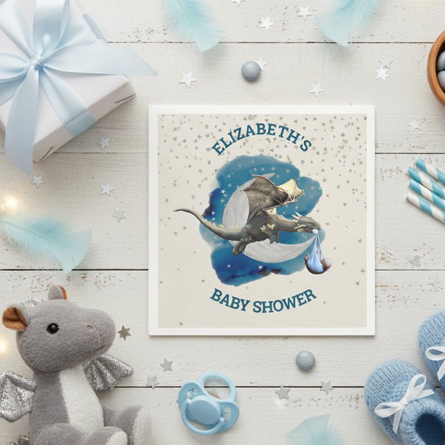  Little Knight Dragon Silver Star Baby Shower  Napkins (Creator Uploaded)