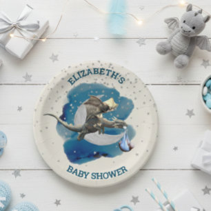  Little Knight Dragon Silver Star Baby Shower  Paper Plates
