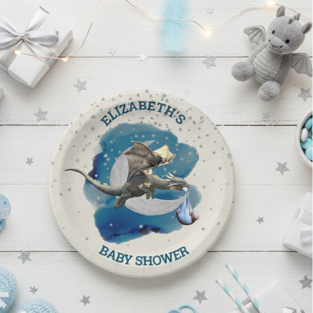  Little Knight Dragon Silver Star Baby Shower  Paper Plates (Creator Uploaded)