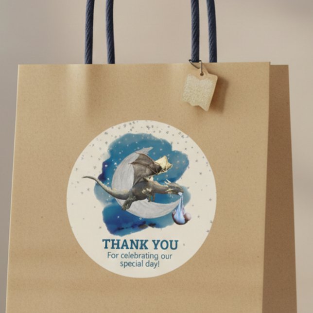  Little Knight Dragon Stars Thank you Baby Shower Classic Round Sticker (Creator Uploaded)