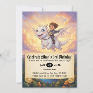 Little Knight Riding a Dragon Birthday Invitation