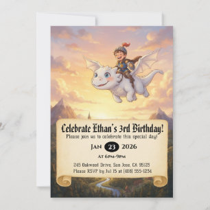 Little Knight Riding a Dragon Birthday Invitation