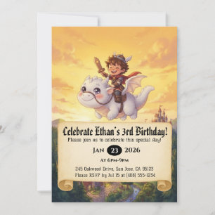 Little Knight Riding a Dragon Birthday Invitation