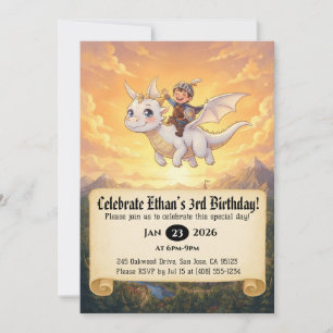 Little Knight Riding a Dragon Birthday Invitation