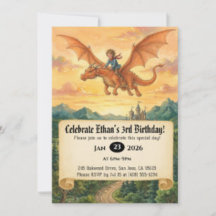 Little Knight Riding a Dragon Birthday Invitation