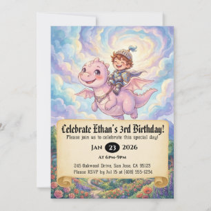 Little Knight Riding a Dragon Birthday Invitation