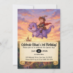 Little Knight Riding a Dragon Birthday Invitation