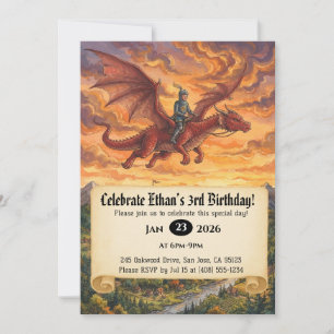 Little Knight Riding a Dragon Birthday Invitation