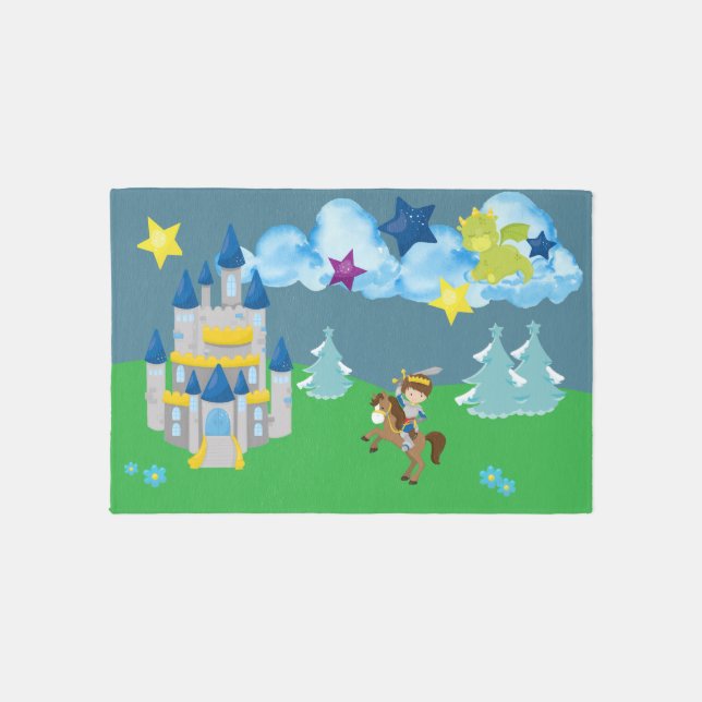 Little Knights Castle with Dragon Nursery Rug (Front)