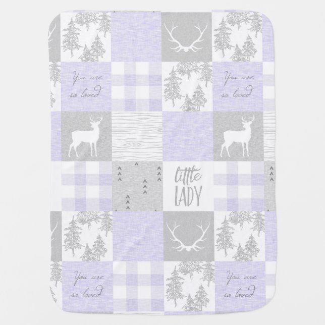 Little Lady Baby Blanket - Lavender And Grey (Front)