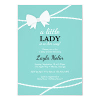Little Lady Baby Shower Invitation, Blue, Pearls Card