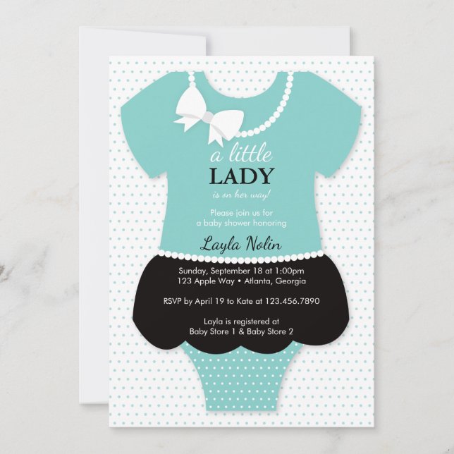 Little Lady Baby Shower Invitation, Blue, Pearls Invitation (Front)