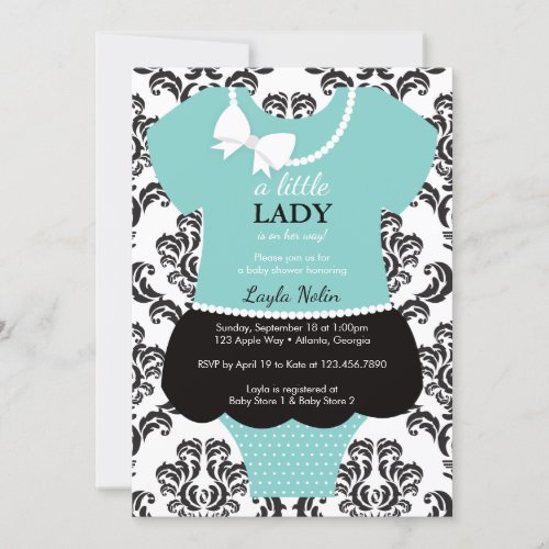 Little Lady Baby Shower Invitation Blue Pearls Invitation