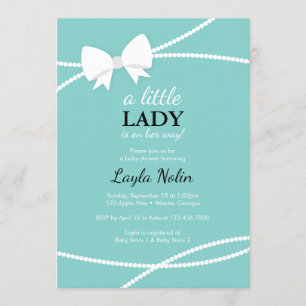 Little Lady Baby Shower Invitation, Blue, Pearls Invitation