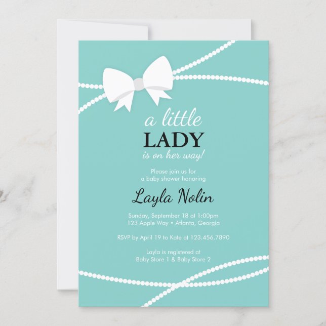 Little Lady Baby Shower Invitation, Blue, Pearls Invitation (Front)