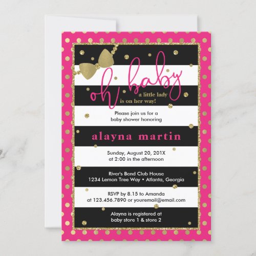 Little Lady Baby Shower Invitation Faux Gold Invitation