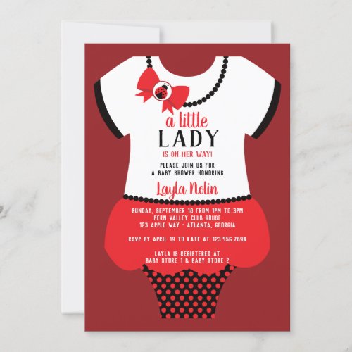 Little Lady Baby Shower Invitation Ladybug Invitation