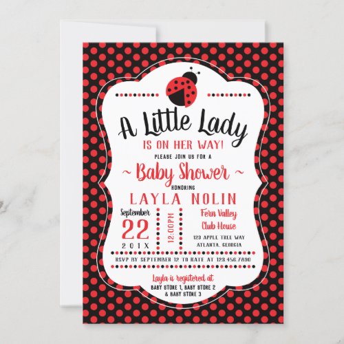 Little Lady Baby Shower Invitation Ladybug Invitation