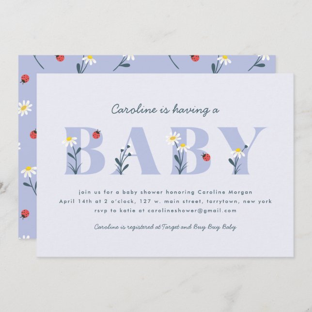 Little Lady Baby Shower Invitation - Lavendar (Front/Back)