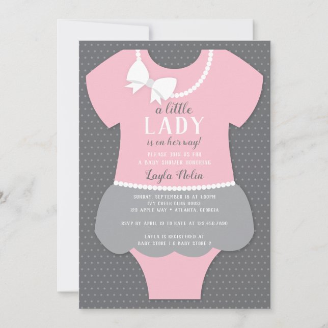 Little Lady Baby Shower Invitation, Pink, Gray Invitation (Front)