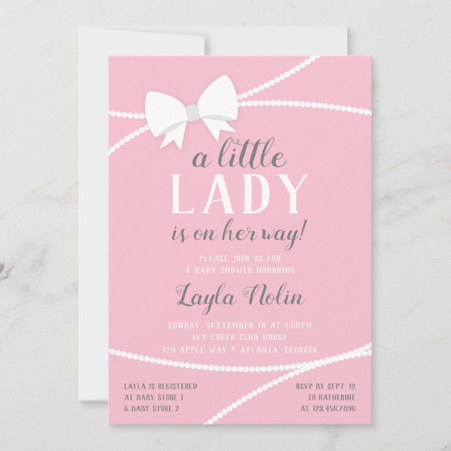 Little Lady Baby Shower Invitation, Pink, Gray Invitation (Front)