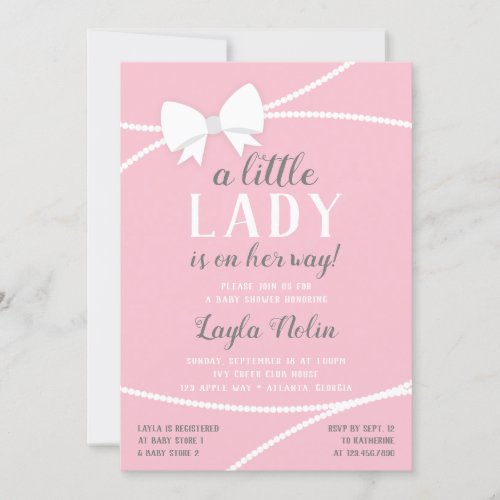 Little Lady Baby Shower Invitation Pink Gray Invitation