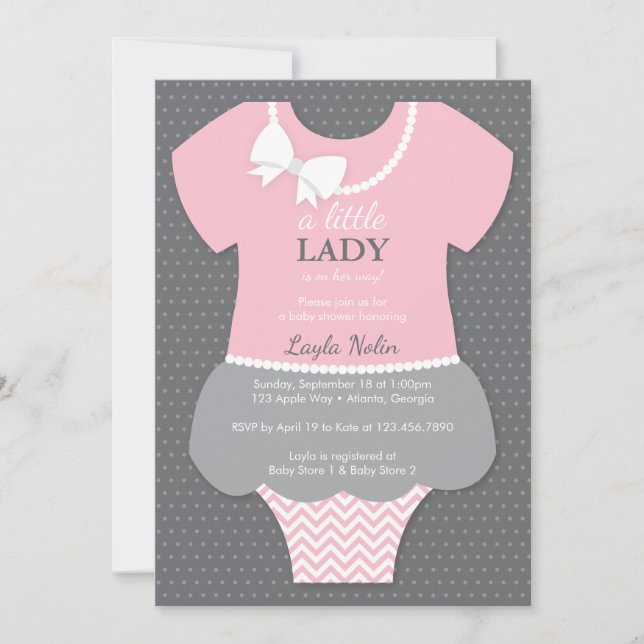 Little Lady Baby Shower Invitation, Pink, Pearls Invitation (Front)