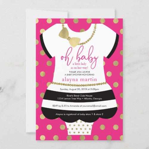 Little Lady Baby Shower Invite Faux GlitterFoil Invitation
