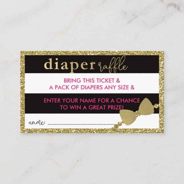 Little Lady Diaper Raffle Ticket Faux Glitter/Foil Enclosure Card (Front)