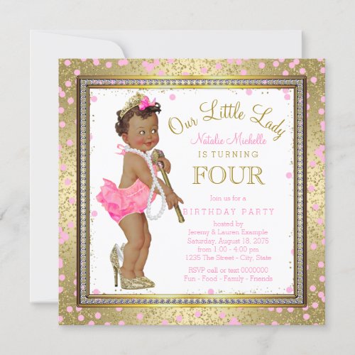 Little Lady Girls 4th Birthday Party Ethnic Girl Invitation