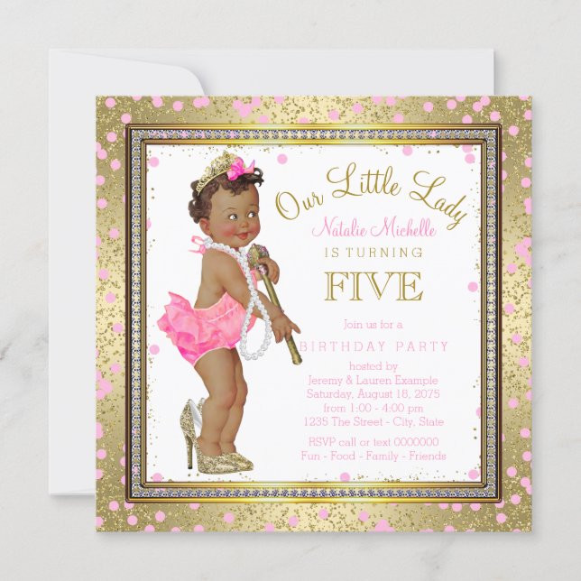 Little Lady Girls 5th Birthday Party Ethnic Girl Invitation (Front)