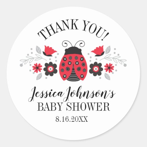 Little Lady Ladybug Baby Shower Thank You Classic Round Sticker