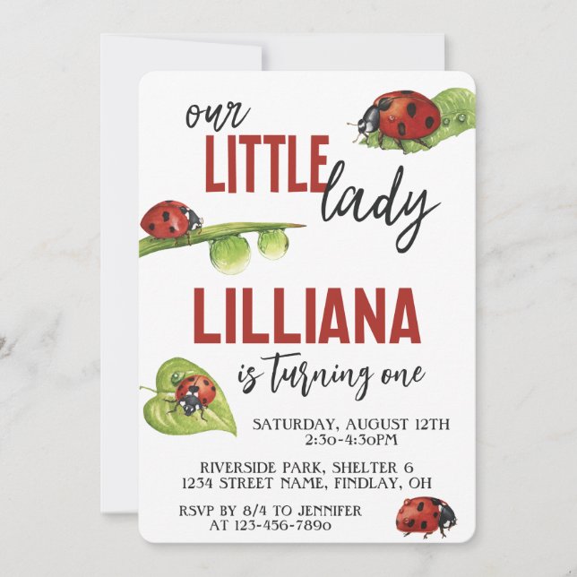 Little Lady Ladybug Birthday Party, Any Age Invitation (Front)