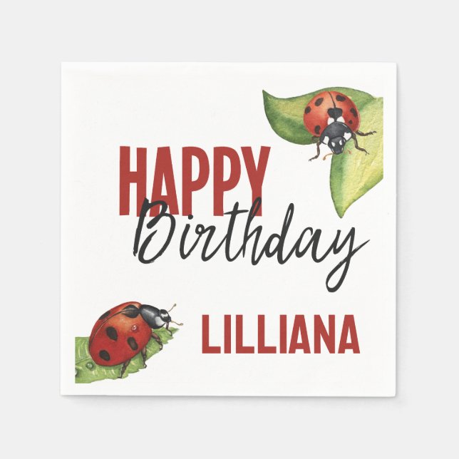 Little Lady Ladybug Birthday Party, Any Age Napkins (Front)