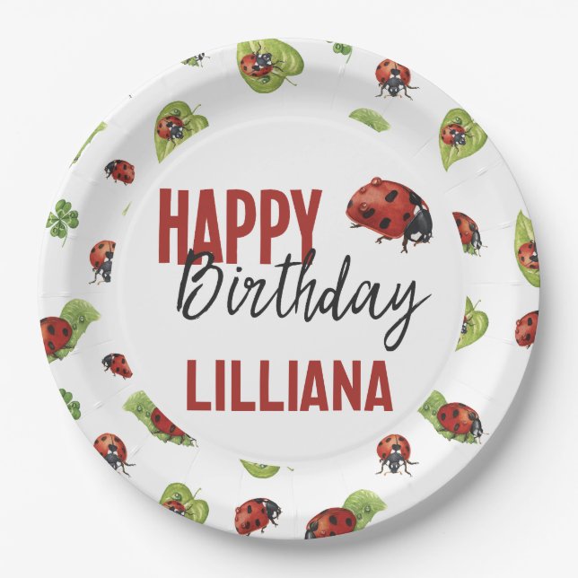 Little Lady Ladybug Birthday Party, Any Age Paper Plates (Front)