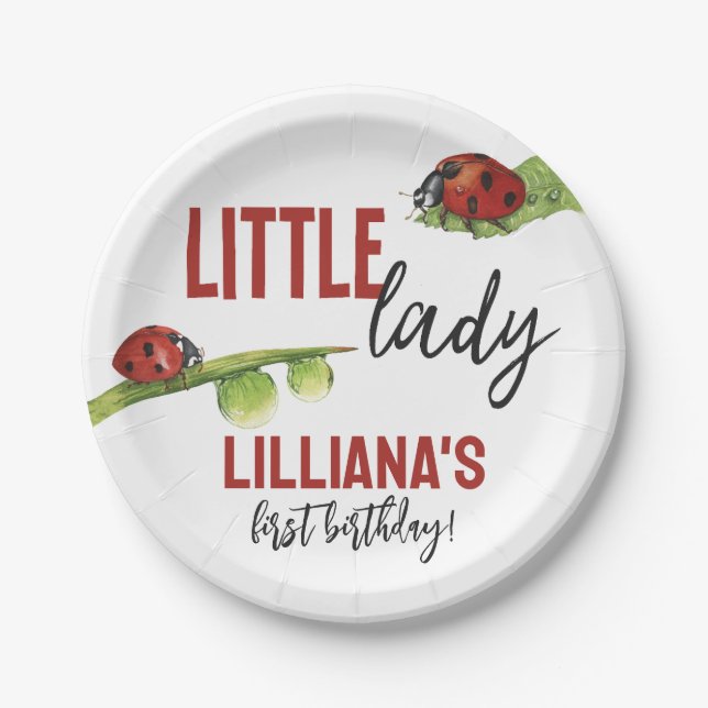 Little Lady Ladybug Birthday Party, Any Age Paper Plates (Front)