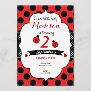 Little Lady Ladybug Birthday Polka Dot Invitation