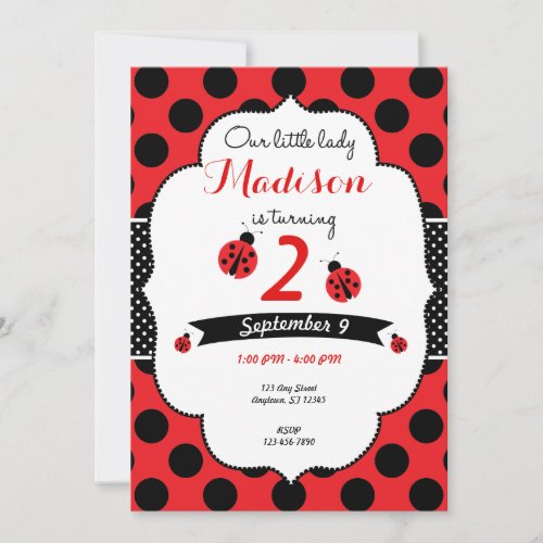 Little Lady Ladybug Birthday Polka Dot Invitation