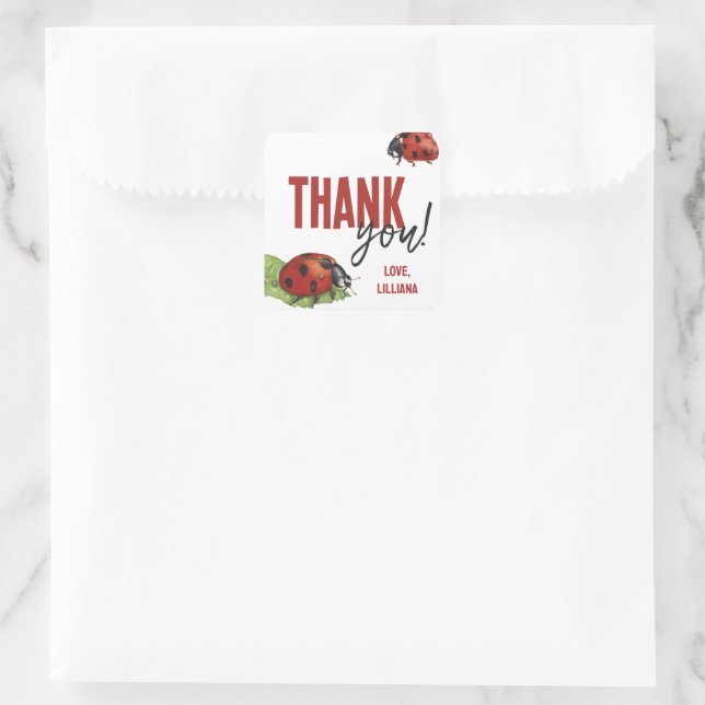 Little Lady Ladybug Birthday Thank You Favor Square Sticker (Bag)