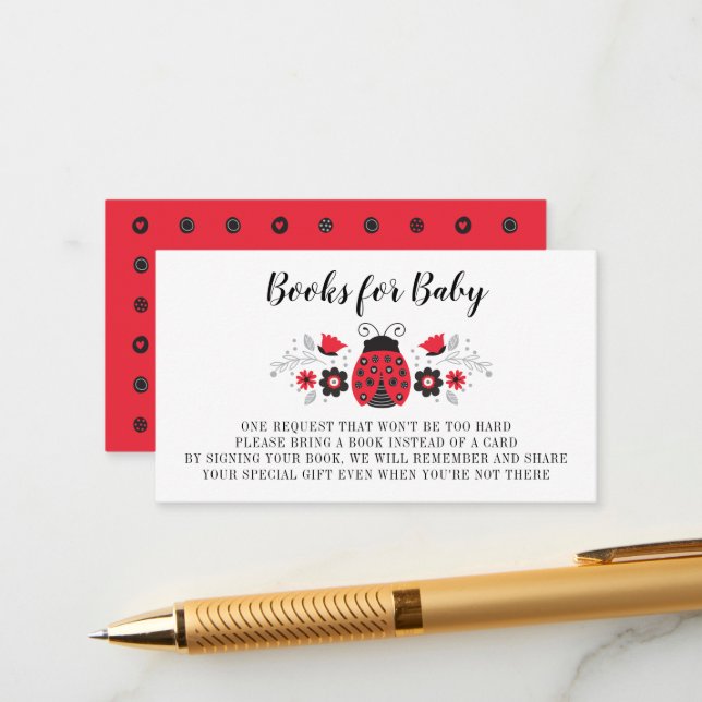 Little Lady Ladybug Books for Baby Shower  Enclosure Card (Front/Back In Situ)