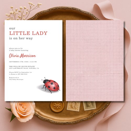 Little Lady Ladybug Gingham Baby Shower Invitation