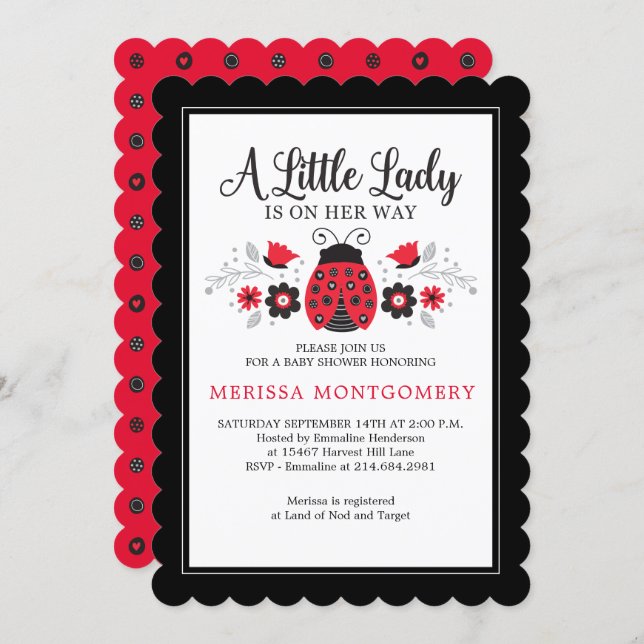 Little Lady Ladybug Girl Baby Shower Invitation (Front/Back)