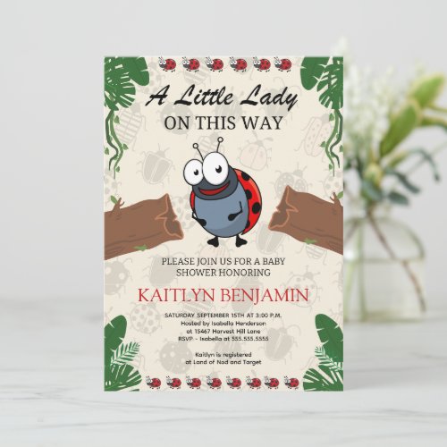 Little Lady Ladybug Girl Baby Shower Invitation