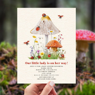Little Lady Ladybug Mushroom Flowers Baby Shower Invitation