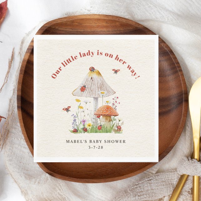 Little Lady Ladybug Mushroom Flowers Baby Shower Napkins (Creator Uploaded)